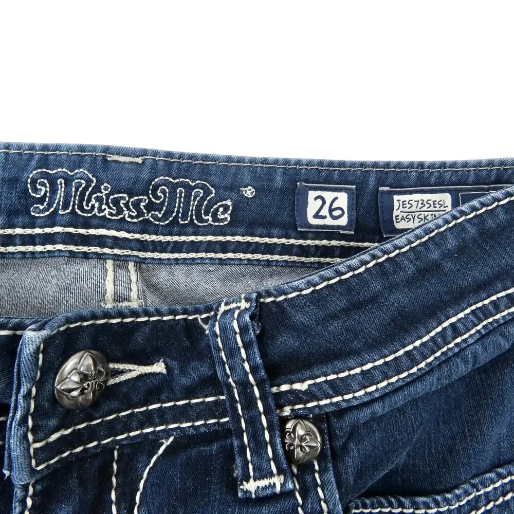Miss Me Easy Skinny Jeans Fleur De Lis Bling Rhinestone Pocket Jeans Size 26